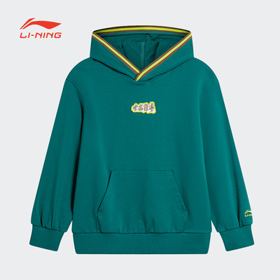李宁卫衣男童秋季运动生活系列透气宽松套头连帽卫衣YWDT151-B品