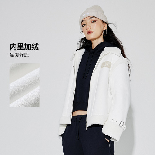 LI-NING/李宁冬季女子翻领拉链舒适宽松夹克外套AJDT536-B品