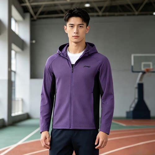 李宁跑步系列男子加绒保暖潮流拼色百搭运动连帽风衣AFDUC27