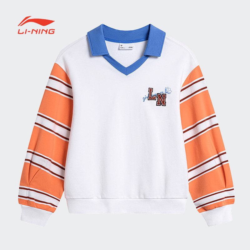 李宁卫衣女童秋季运动时尚系列透气宽松套头无帽卫衣YWDT150-B品