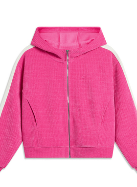 李宁卫衣女春季运动时尚系列透气宽松百搭开衫连帽卫衣AWDU046B品