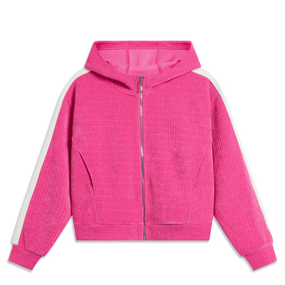 李宁卫衣女春季运动时尚系列透气宽松百搭开衫连帽卫衣AWDU046B品