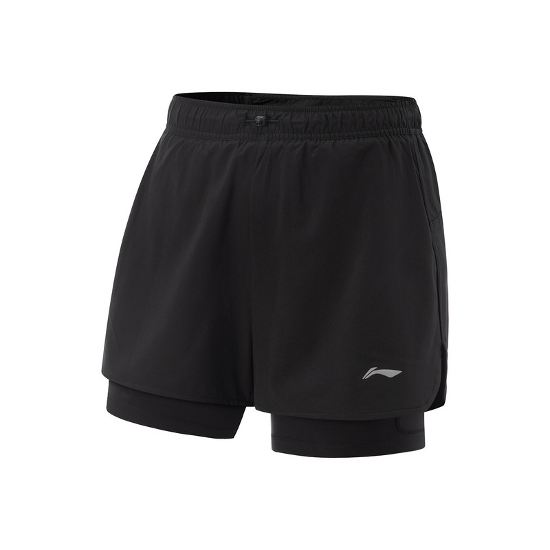 李宁夏女跑步系列常规2合1运动短裤外运动短裤/内紧身短裤AKSV340