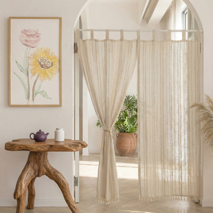 厨房窗帘对开入户卫生间棉麻亚麻门帘隔断帘半帘日式分片遮挡玄关