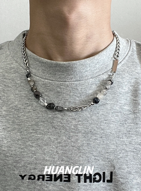 黑色水晶珠玛瑙男士锁骨链百搭