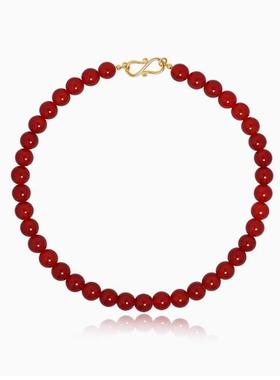 极简生活气息简约红色玛瑙小球耳环女串珠项链新年生日礼物