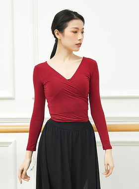 舞蹈练功服形体训练上衣女中国古典民族舞教师服装黑色修身跳舞衣