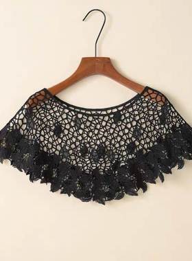 夏季蕾丝镂空针织罩衫黑色小披肩短款外搭外套薄款套头百搭坎肩女