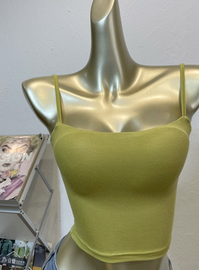 美背背心女带胸垫小吊带夏季薄款一体式裹胸抹胸外穿短款黑色吊带