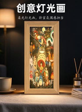 日系吉卜力全员插画音响灯光画竖木框卧室书桌柔光氛围感摆件