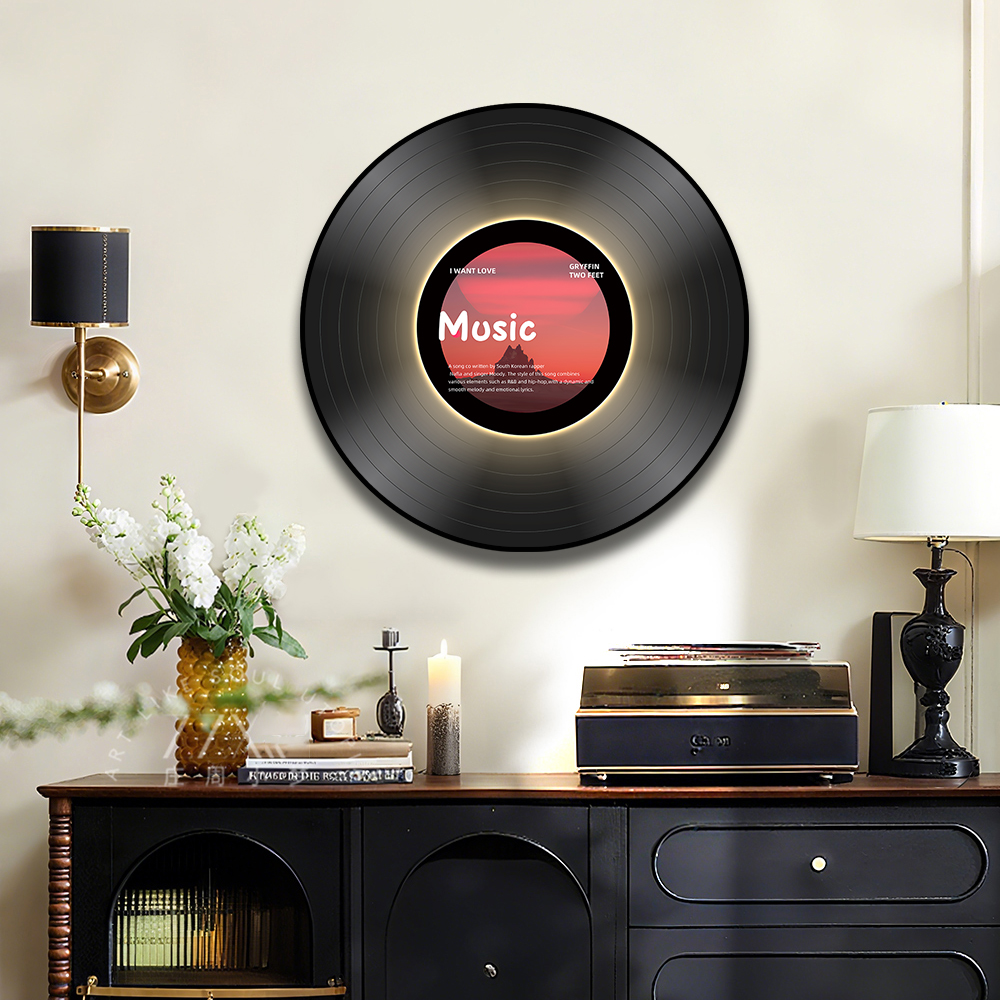 黑胶音乐唱片蓝牙音响发光装饰画创意潮流客厅卧室氛围感摆件画