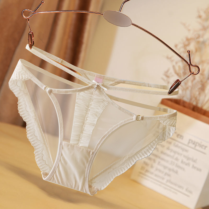 性感透明细腰带三角裤女蕾丝镂空日系弹力裤头抗菌舒适内裤纯棉裆
