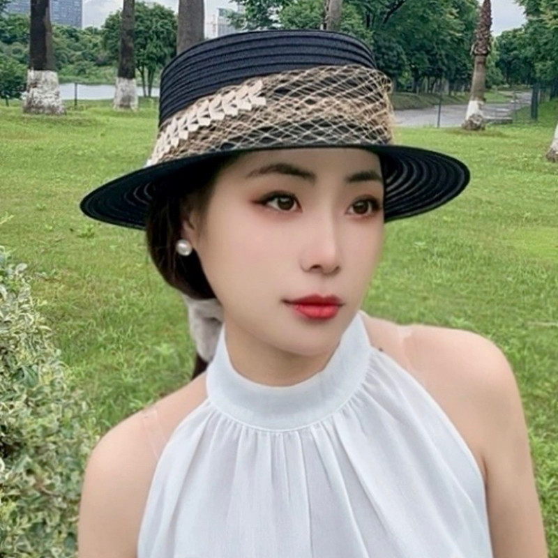 法式赫本风网纱礼帽女夏透气优雅