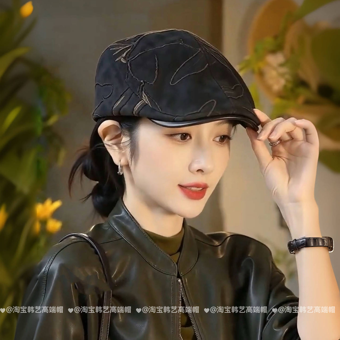 复古刺绣麂皮绒前进帽女秋显脸小