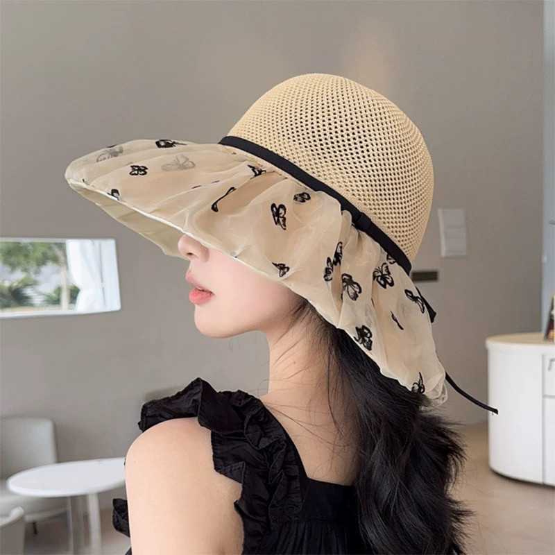 夏季蝴蝶结渔夫帽子女