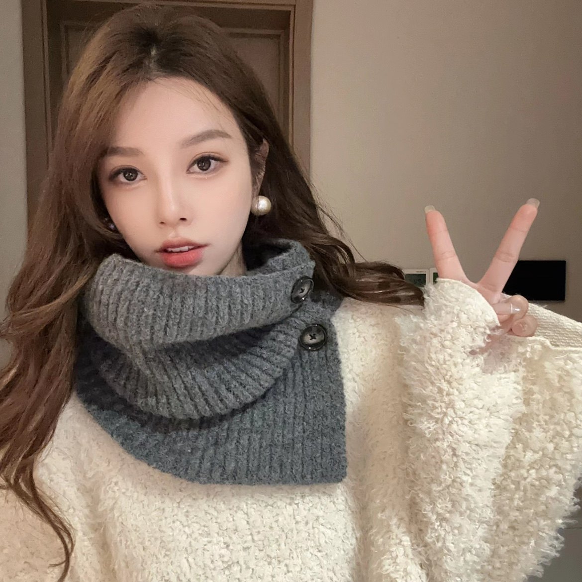 韩版日系围脖套帽脖套女秋冬天围巾百搭纯色防寒保暖护颈针织披肩