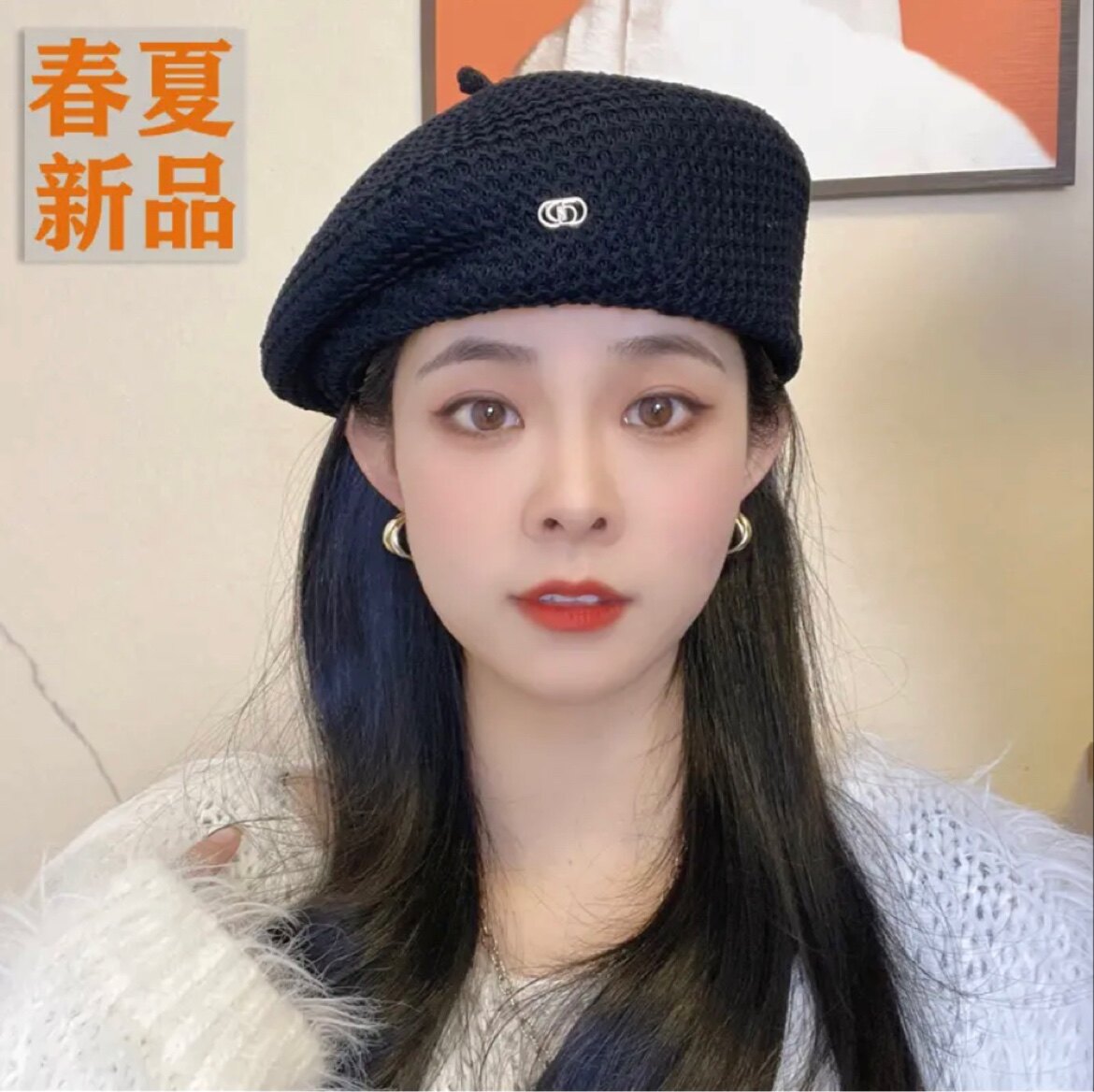 春夏新款定型贝雷帽子女压褶设计薄款透气百搭显脸小蓓蕾画家帽潮