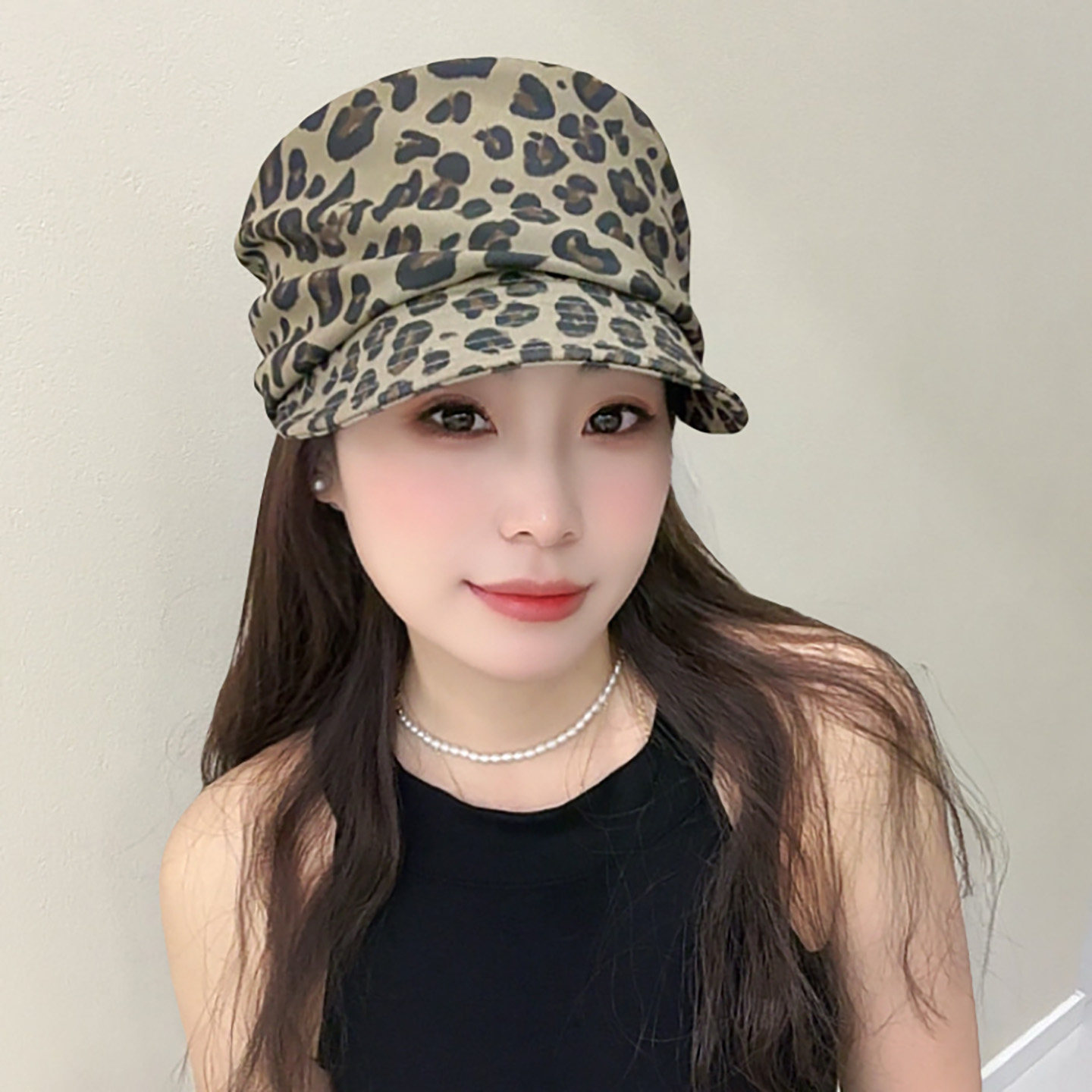 2025新款韩国豹纹系春秋复古鸭舌帽子女时尚洋气高品质小众马术帽