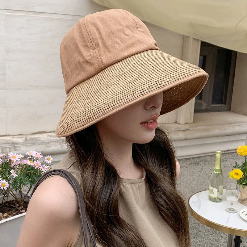 可扎高马尾夏季透气渔夫帽女休闲防晒遮阳帽子显瘦显脸小骑车草帽