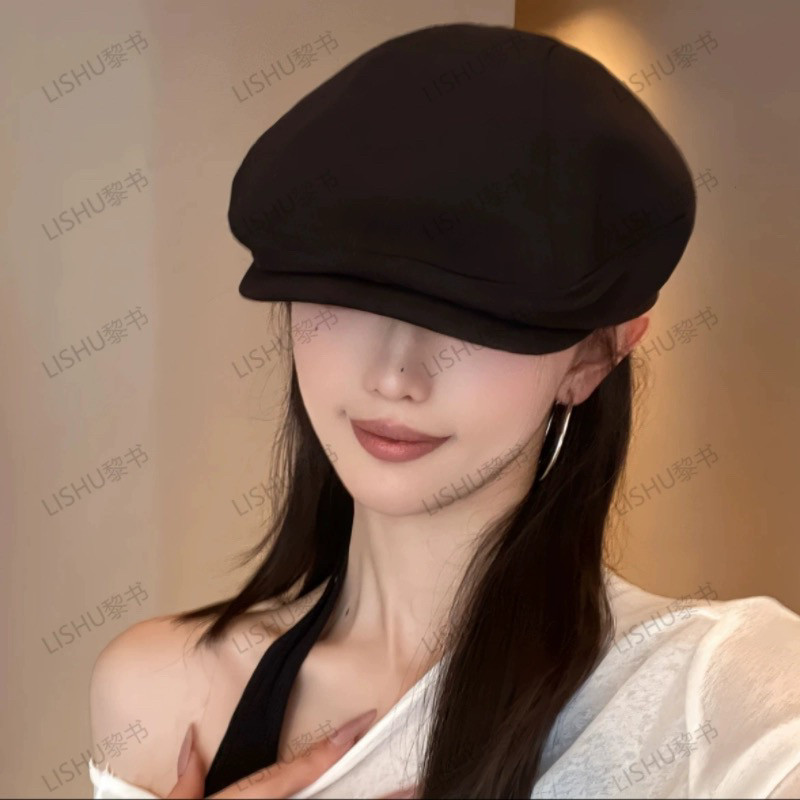 美式复古街头简约黑色贝雷帽女夏季前进帽透气可爱百搭显脸小帽子