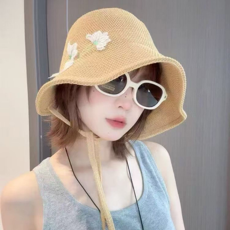 立体花朵夏季大檐草帽沙滩帽