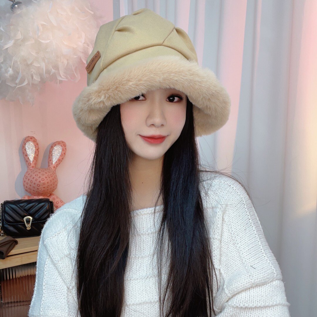 秋冬加厚毛绒渔夫帽子女户外保暖东北防寒帽显脸小加绒遮脸盆帽