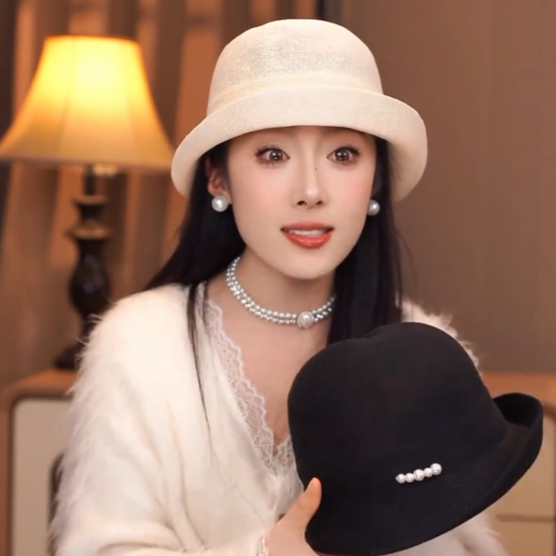 简约日系珍珠和纸渔夫帽子女