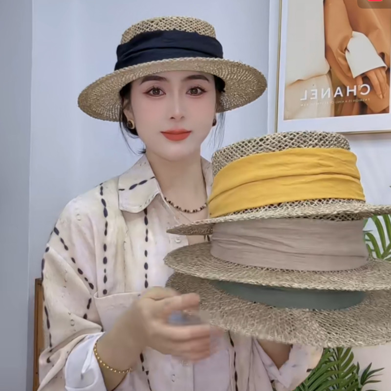 法式复古咸海草镂空编织小帽檐