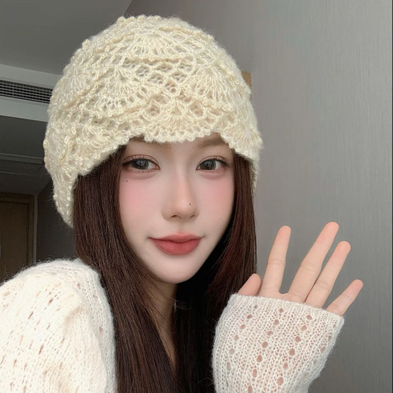 手工钩花套头帽女秋冬日系百搭