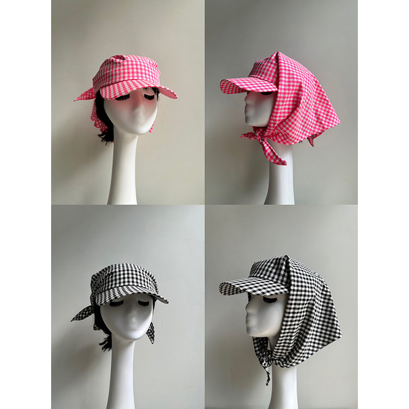 原创简约粉白格纹棒球帽子女遮阳复古透气头巾帽户外小众鸭舌帽,服饰配件/皮带/帽子/围巾,帽子,淘宝优惠券,粉丝福利购,淘宝优惠卷