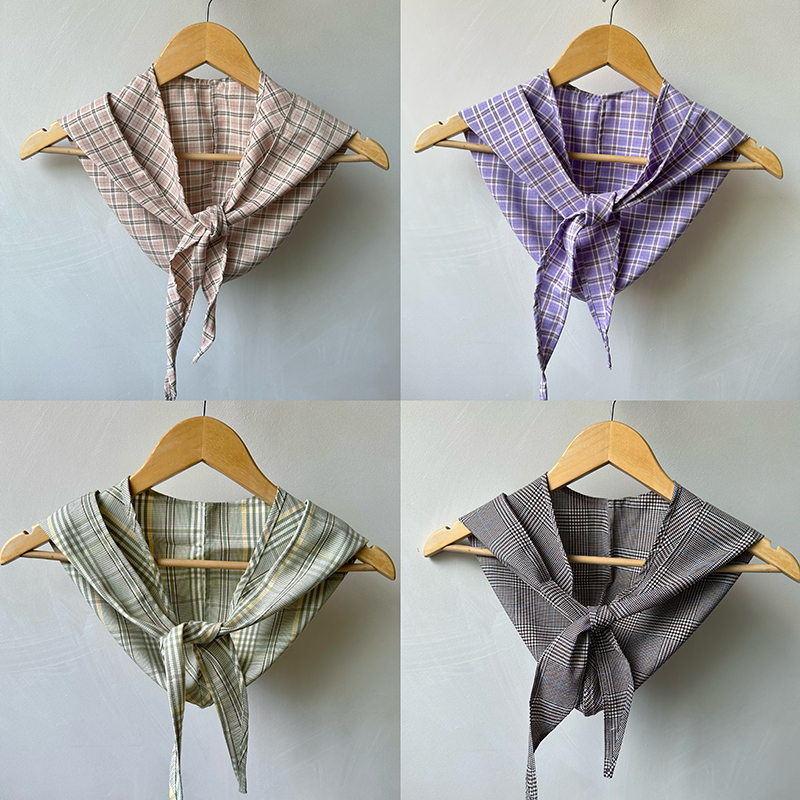 原创格纹三角领巾文艺风复古日系海军连帽披肩头巾帽子外搭时尚