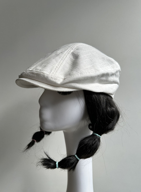 原创白色亚麻鸭舌帽夏透气复古英伦风前进帽文艺青年鸭嘴帽百搭复