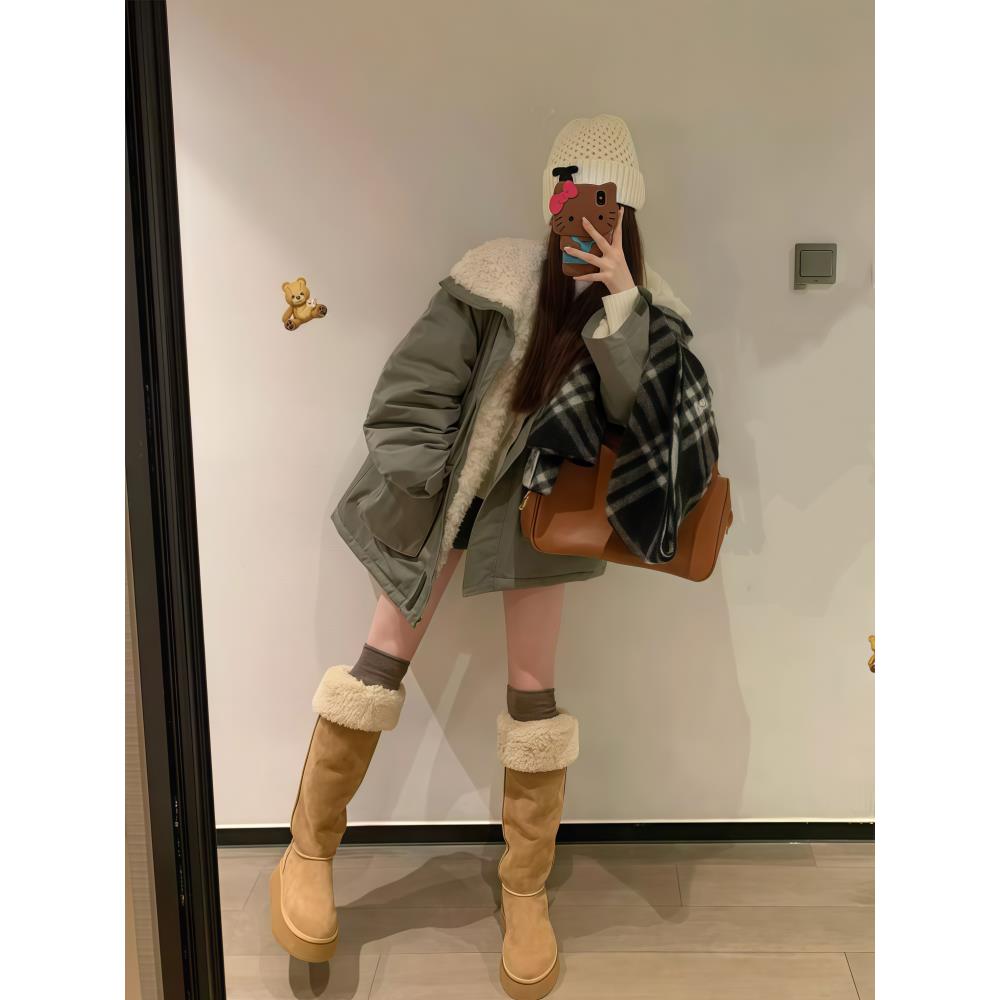 2025冬季新款韩系宽松棉服女巨好看学生加绒派克服羊羔毛棉衣外套