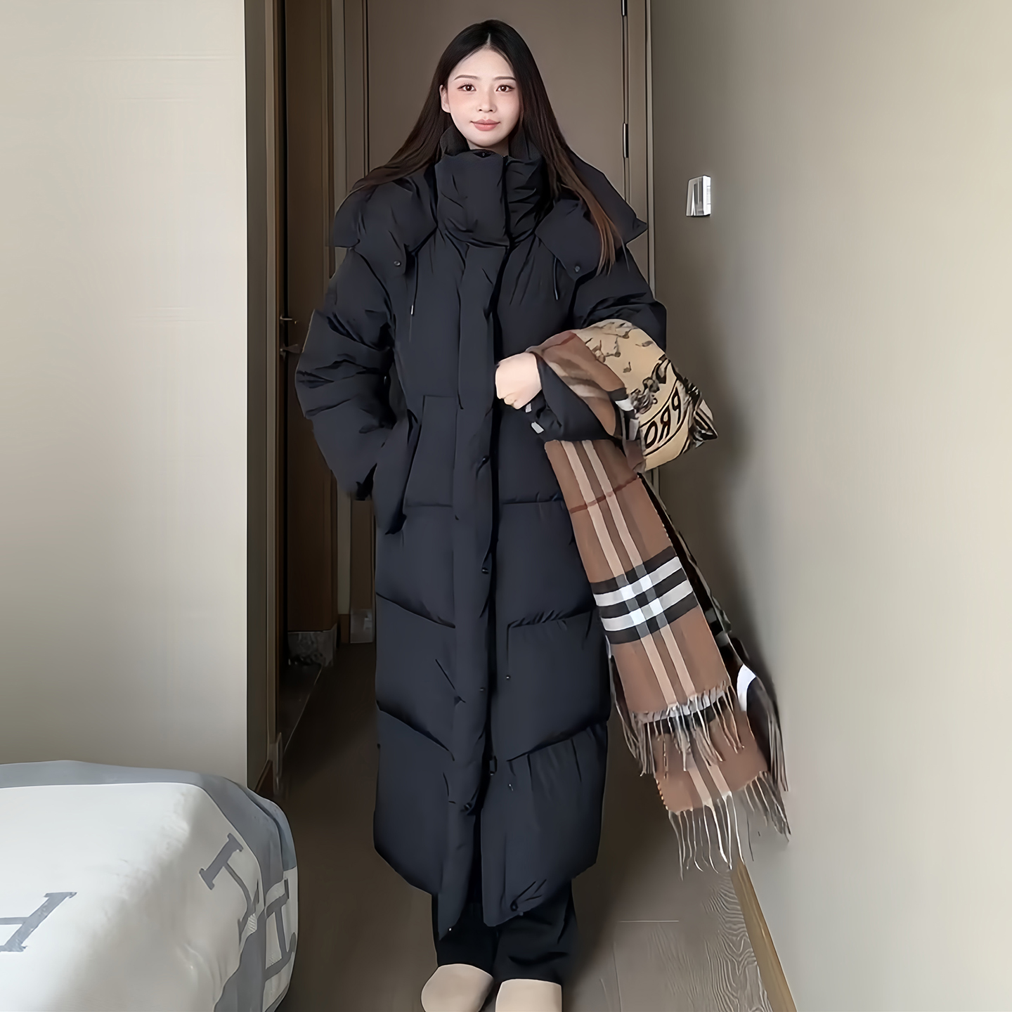 oversize面包服羽绒棉服女秋冬季高级感法式小众加厚保暖长款外套
