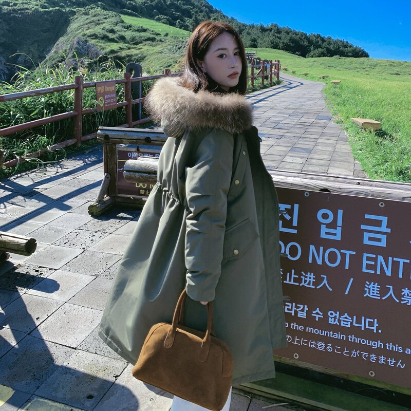 羽绒棉服女2025新款冬装大毛领派克服保暖加厚工装长款过膝外套潮
