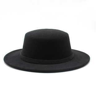 平顶平檐毛呢礼帽男女情侣帽子爵士帽子写真出游配饰Flat Hat Top