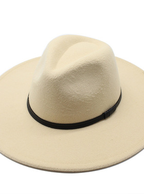 米色大檐爵士礼帽男女桃心顶毡帽休闲时尚舞台表演帽 Fedora Hat