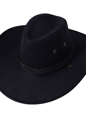 狂野西部牛仔帽仿麂皮绒户外遮阳帽男士大檐骑马帽子 Cowboy Hat