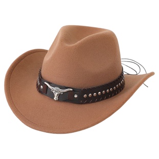 欧美男女士西部牛仔礼帽重工铆钉牛头配饰弯檐爵士帽 Hat Cowboy