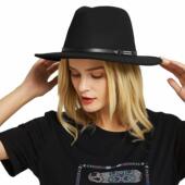 黑色复古礼帽平檐大檐帽秀台毛毡演出T台男女绅士帽子 Fedora Hat