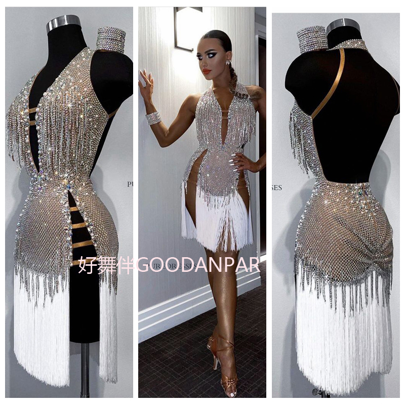 新款舞蹈服成人女恰恰拉丁舞演出服定制专业牛仔伦巴舞蹈裙