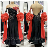 新款 黑红搭配露背尺寸颜色可定制好舞伴 摩登比赛服华尔兹舞服长袖