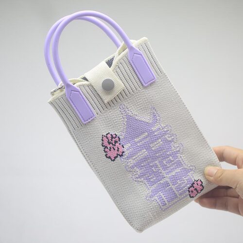 武汉紫色黄鹤楼卡通文创手提袋针织手机包手提斜精致伴手13×20cm