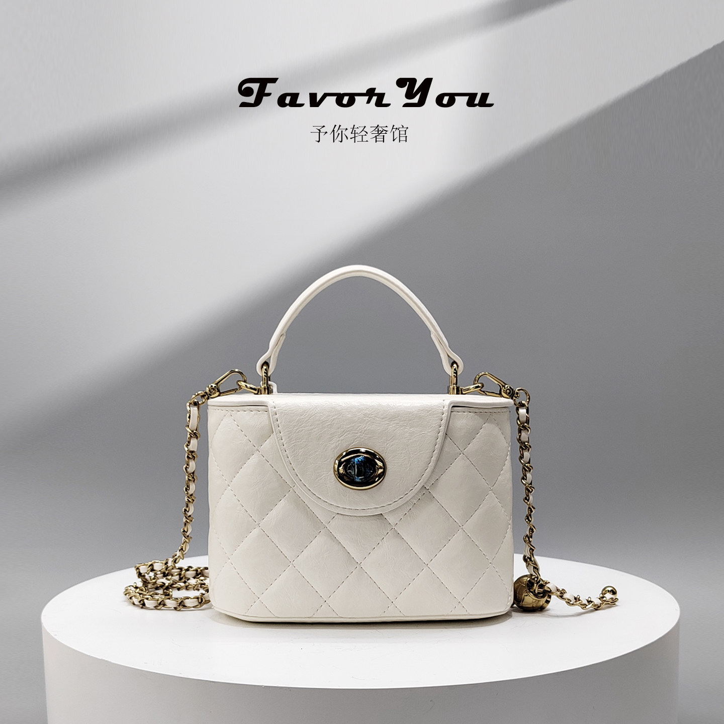 油蜡真皮盒子包包时尚百搭洋气金球链条包大牌轻奢小众斜挎包6698