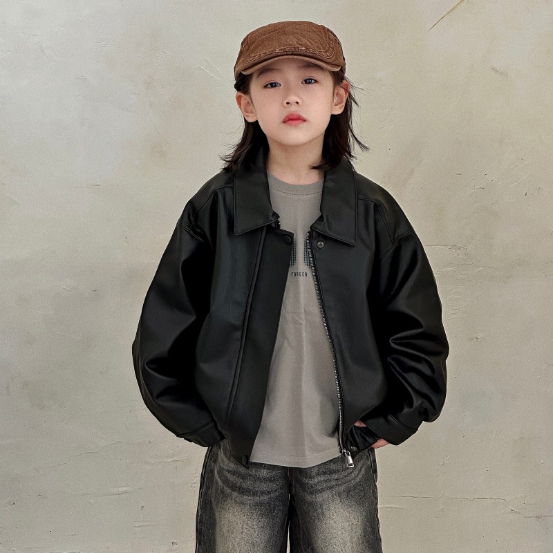 儿童皮衣外套2025秋冬新款男童女童机车服夹克中大童PU皮夹克潮