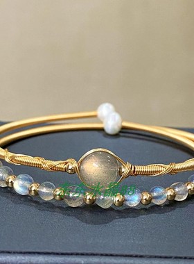 14k包金天然拉长石圆珠子手镯