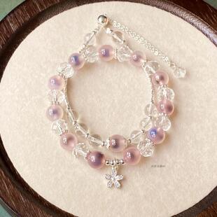 粉糖心玛瑙 女款手链小众设计 双层 2个叠戴手链手串手饰