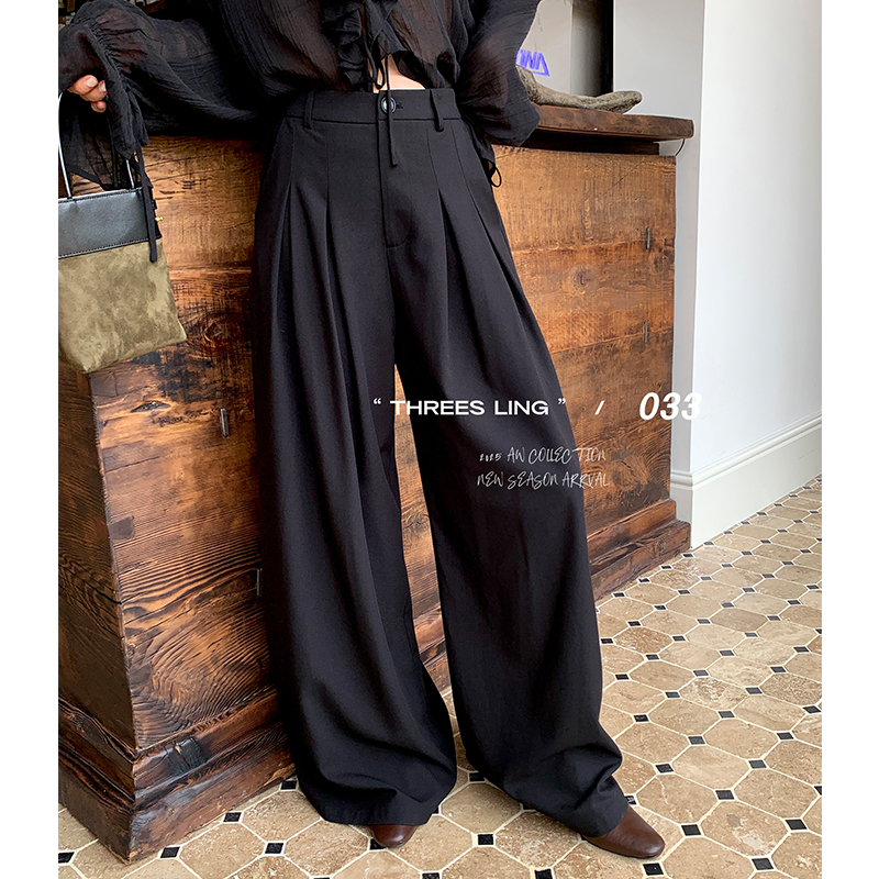 THREES LING ® 033 秋季新款百搭宽松高腰阔腿裤#D237