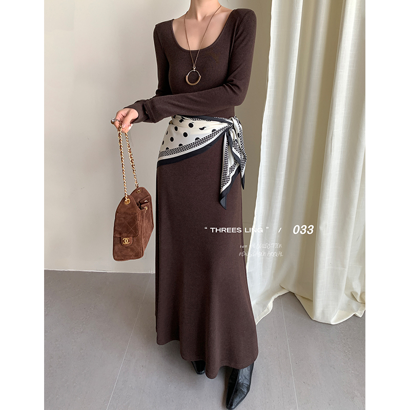 THREES LING ® 033 秋季新款修身套头长袖连衣裙#Q041
