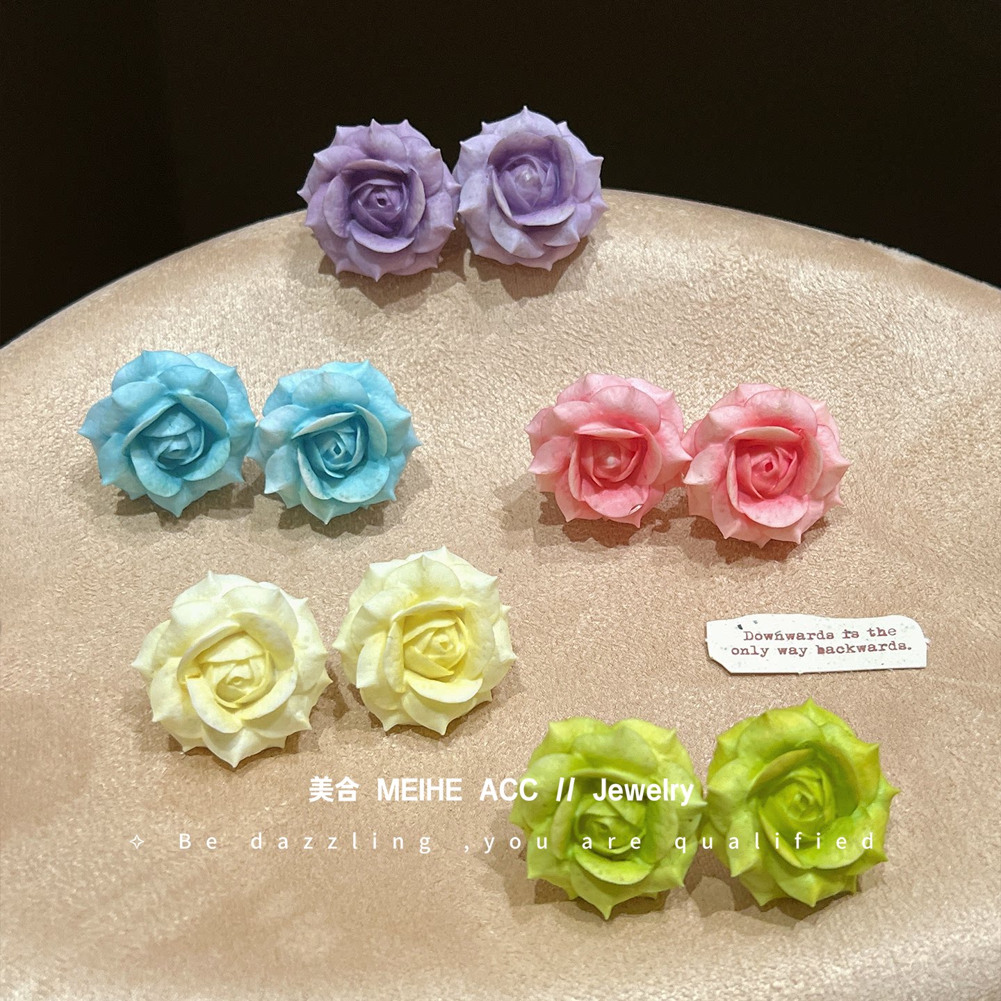 春色悸动~韩版春夏温柔彩色渐变玫瑰花树脂耳钉清新氛围花瓣耳环